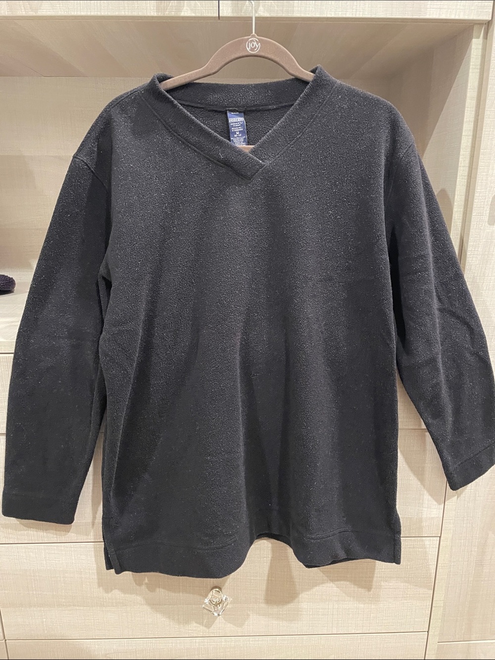 Lands' End Women’s V-Neck Fleece Sweatshirt in Black